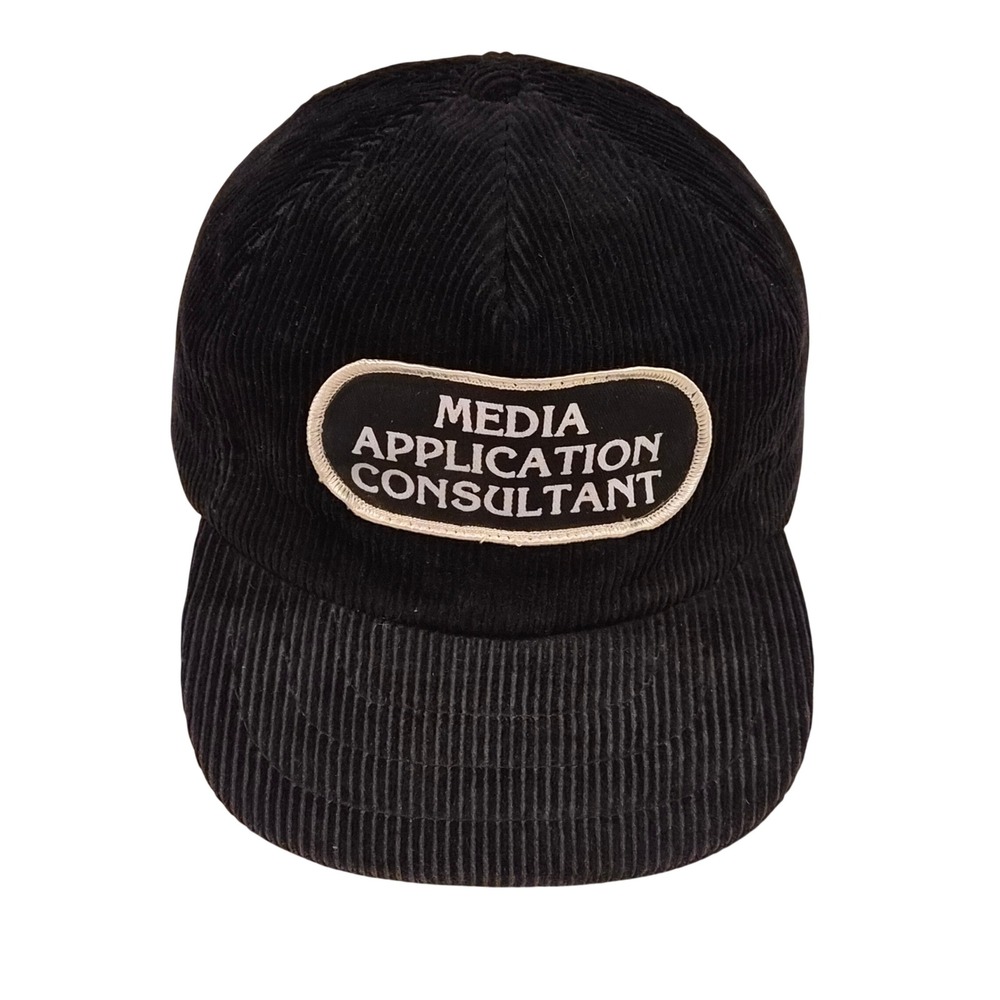 Media Application Consultant Corduroy Ear Flap Hat Black Patch Cap